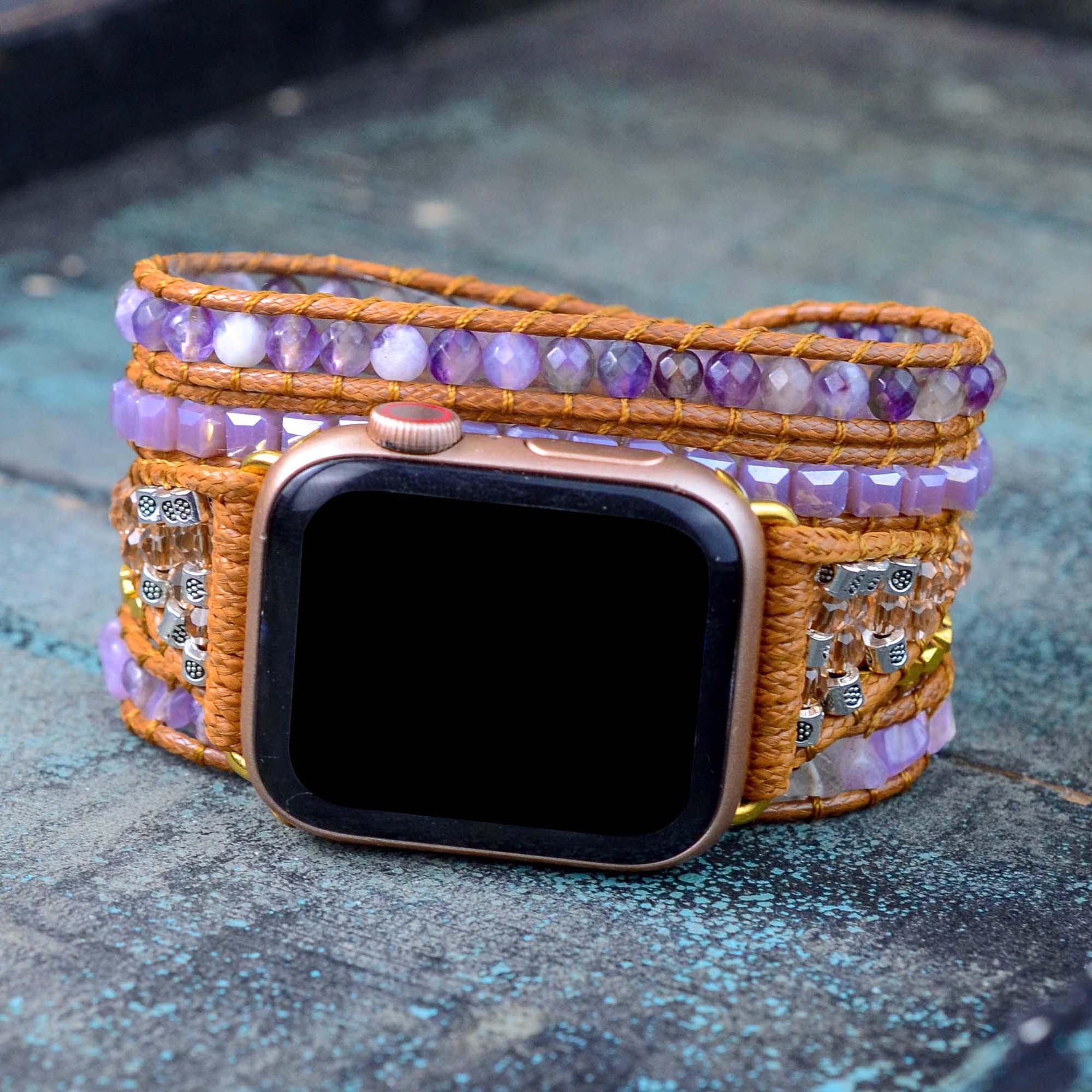 Apple Watch HanNatural Lavender Amethyst & Purple Jasper Band Made Bracelet (LSJLM-013)