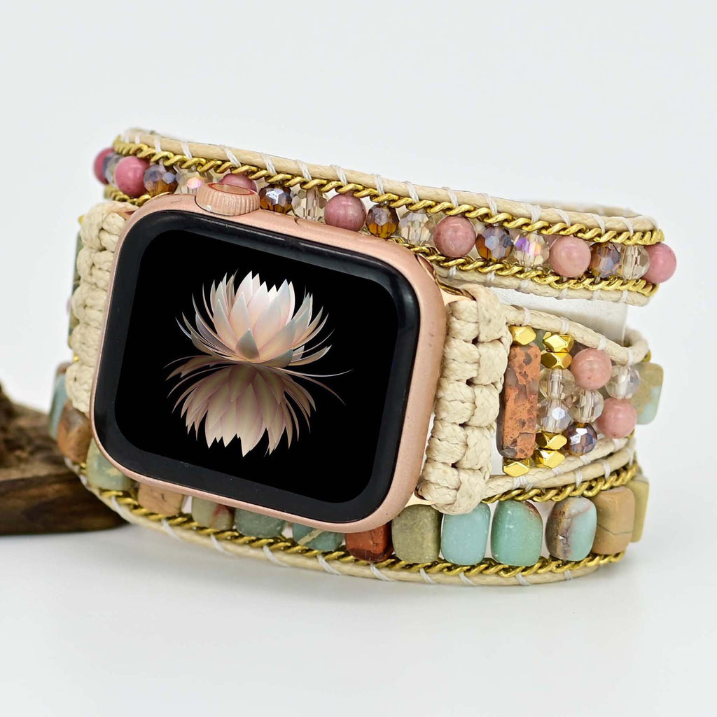 Apple Watch Band Natural Purple Jasper & Rhodonite Beaded (LSJLM-046)