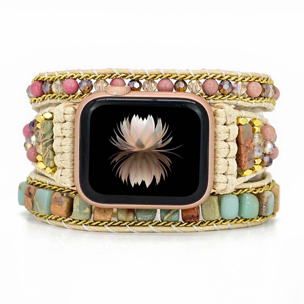 Apple Watch Band Natural Purple Jasper & Rhodonite Beaded (LSJLM-046)