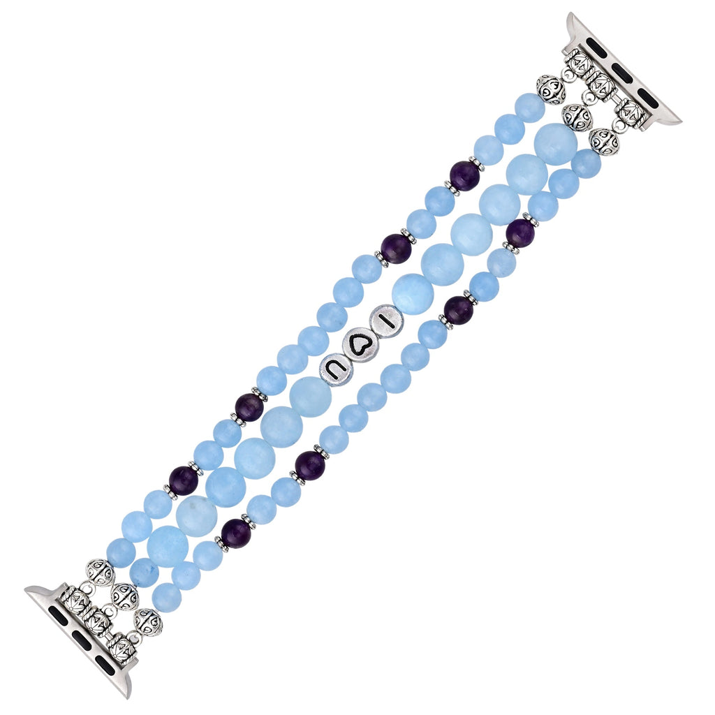 Apple Watch Band Aquamarine Tibetan Silver and Stainless Steel Beaded (LSJLM-025)