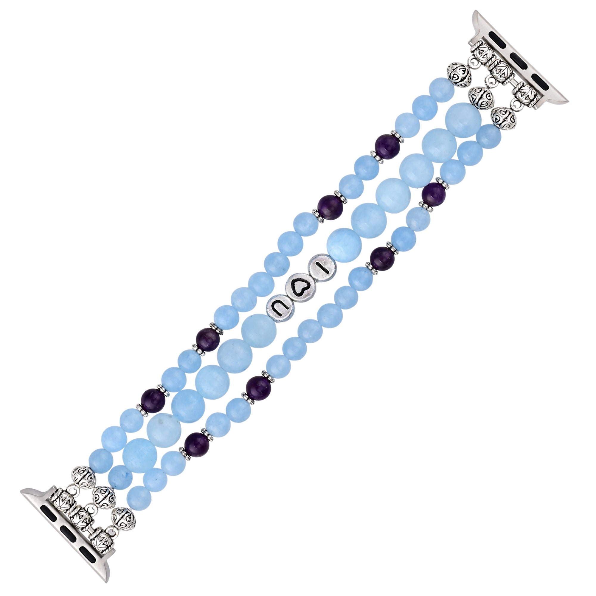 Apple Watch Band Aquamarine Tibetan Silver and Stainless Steel Beaded (LSJLM-025)