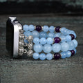 Apple Watch Band Aquamarine Tibetan Silver and Stainless Steel Beaded (LSJLM-025)