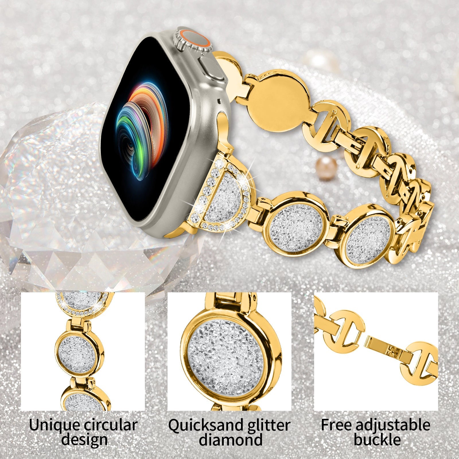 Apple Watch Diamond Bracelet Glitter Metal Strap (LSZHYH-009)