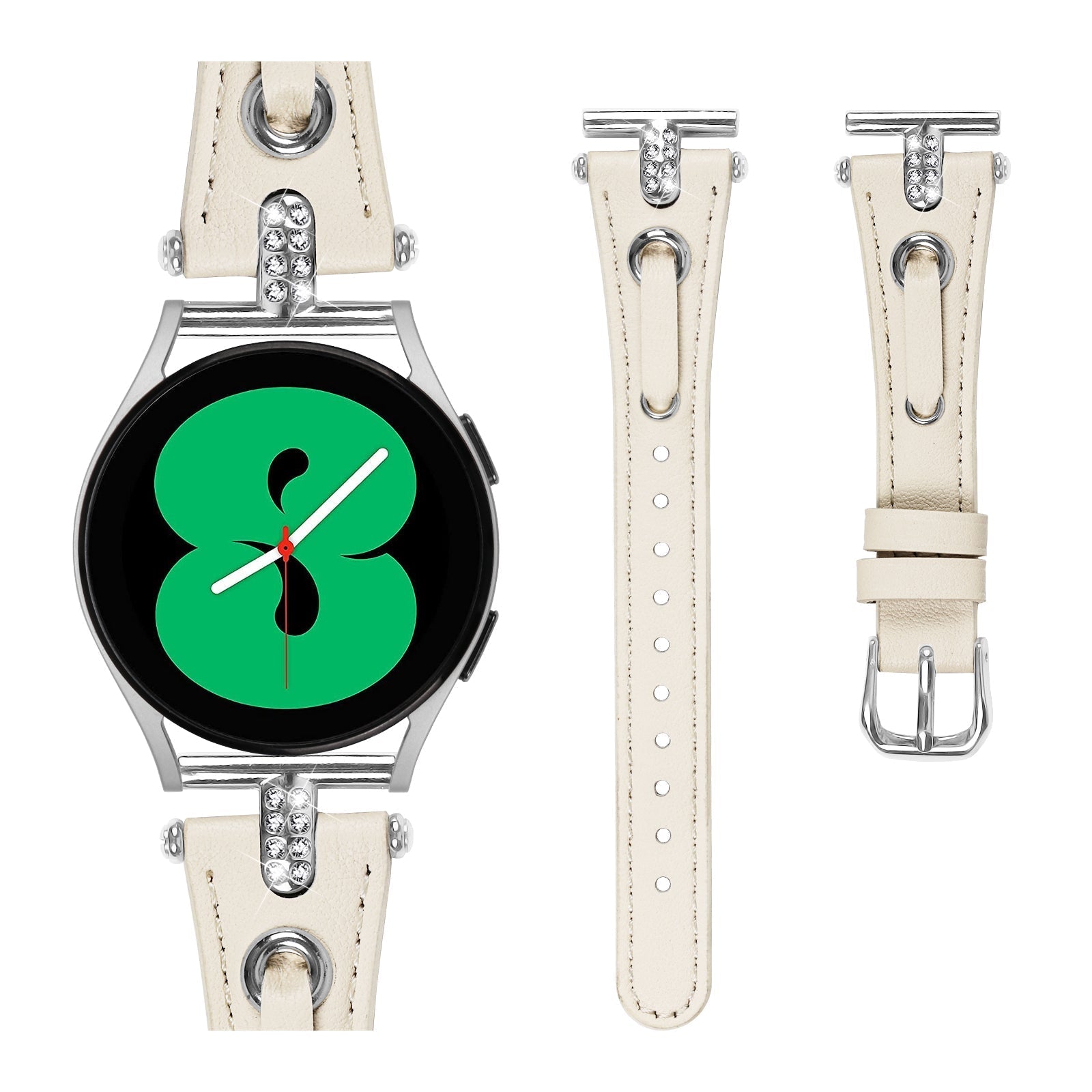 20 mm Quick Release T shape Slim leather strap with diamond inset watch band with silver adapter (LSZHYH-087)