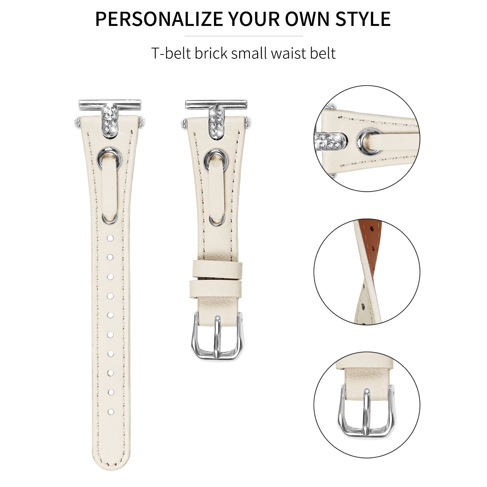 20 mm Quick Release T shape Slim leather strap with diamond inset watch band with silver adapter (LSZHYH-087)