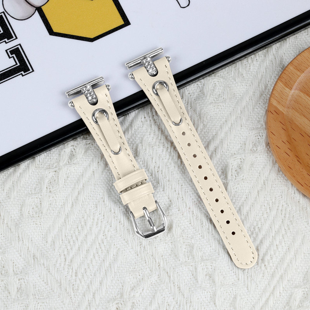 20 mm Quick Release T shape Slim leather strap with diamond inset watch band with silver adapter (LSZHYH-087)