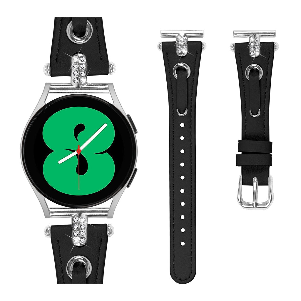 20 mm Quick Release T shape Slim leather strap with diamond inset watch band with silver adapter (LSZHYH-087)