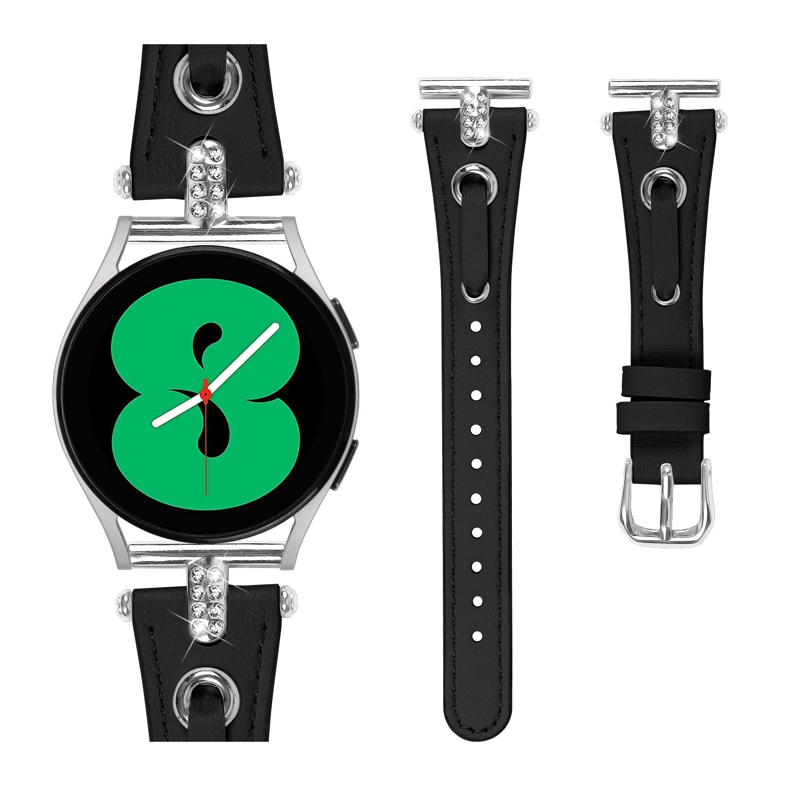 20 mm Quick Release T shape Slim leather strap with diamond inset watch band with silver adapter (LSZHYH-087)