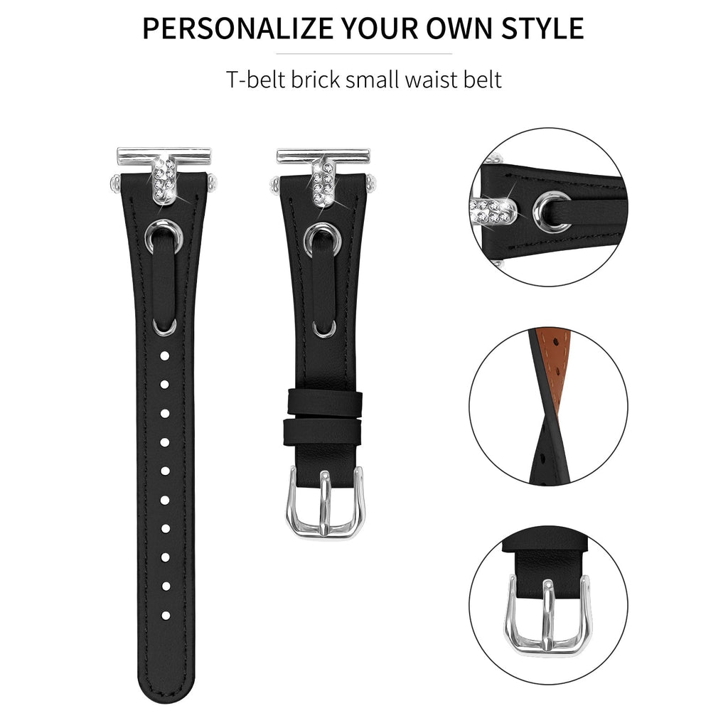 20 mm Quick Release T shape Slim leather strap with diamond inset watch band with silver adapter (LSZHYH-087)