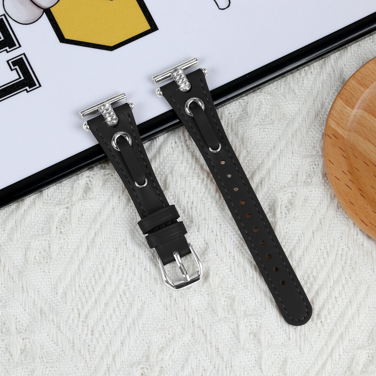 20 mm Quick Release T shape Slim leather strap with diamond inset watch band with silver adapter (LSZHYH-087)