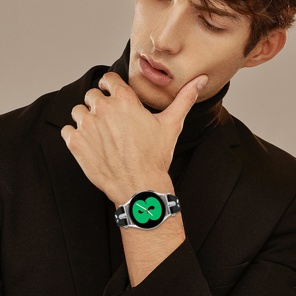 20 mm Quick Release T shape Slim leather strap with diamond inset watch band with silver adapter (LSZHYH-087)