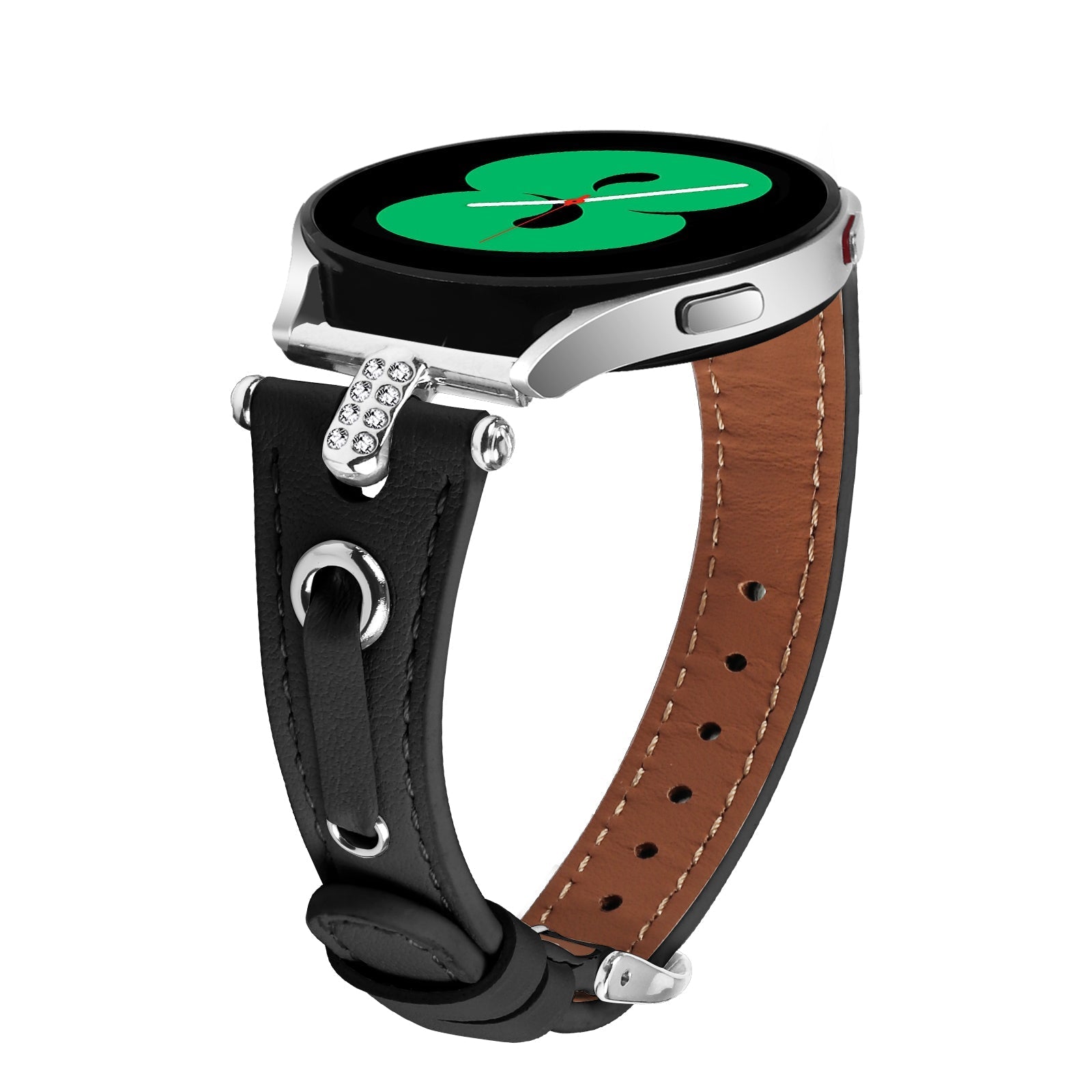 20 mm Quick Release T shape Slim leather strap with diamond inset watch band with silver adapter (LSZHYH-087)
