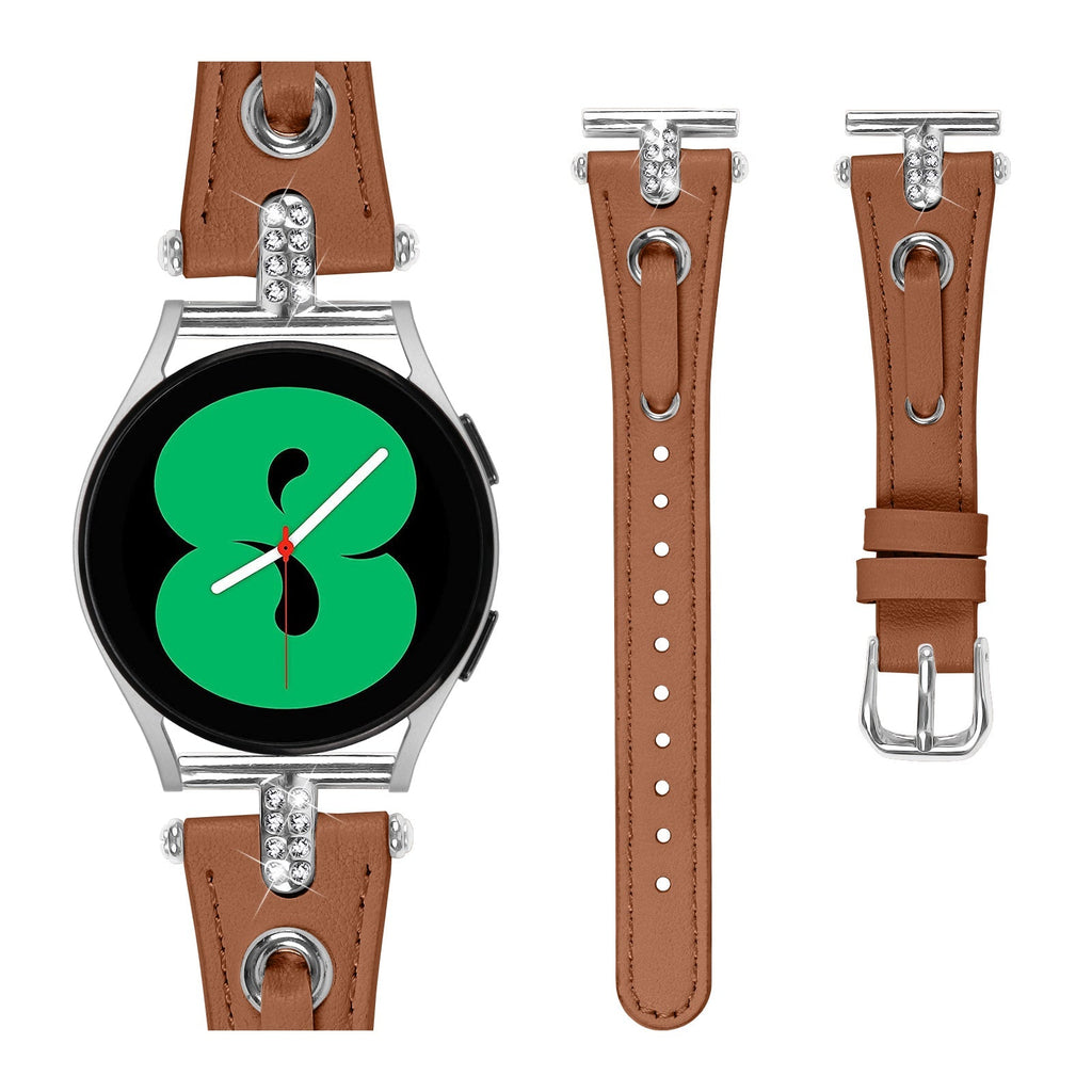 20 mm Quick Release T shape Slim leather strap with diamond inset watch band with silver adapter (LSZHYH-087)