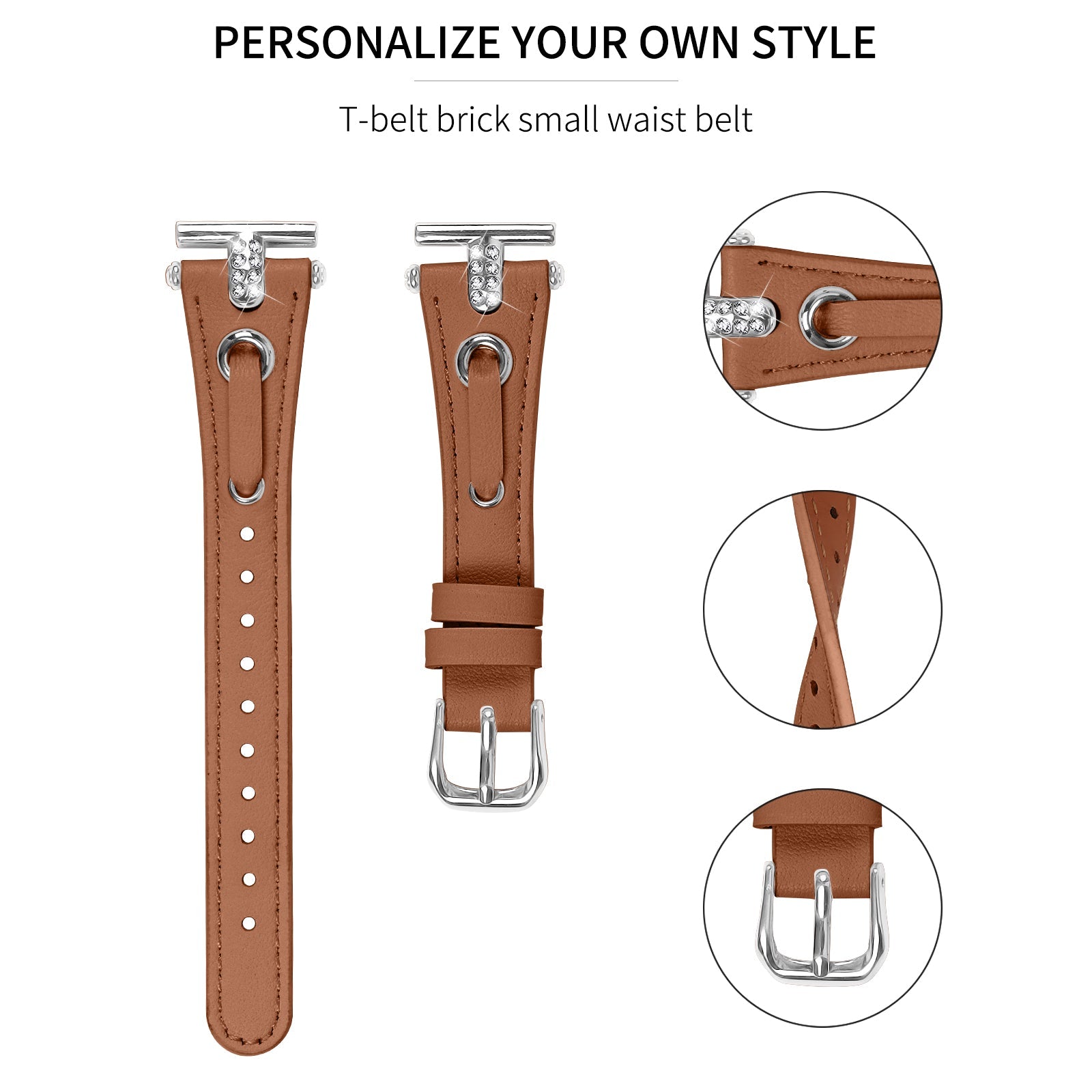 20 mm Quick Release T shape Slim leather strap with diamond inset watch band with silver adapter (LSZHYH-087)