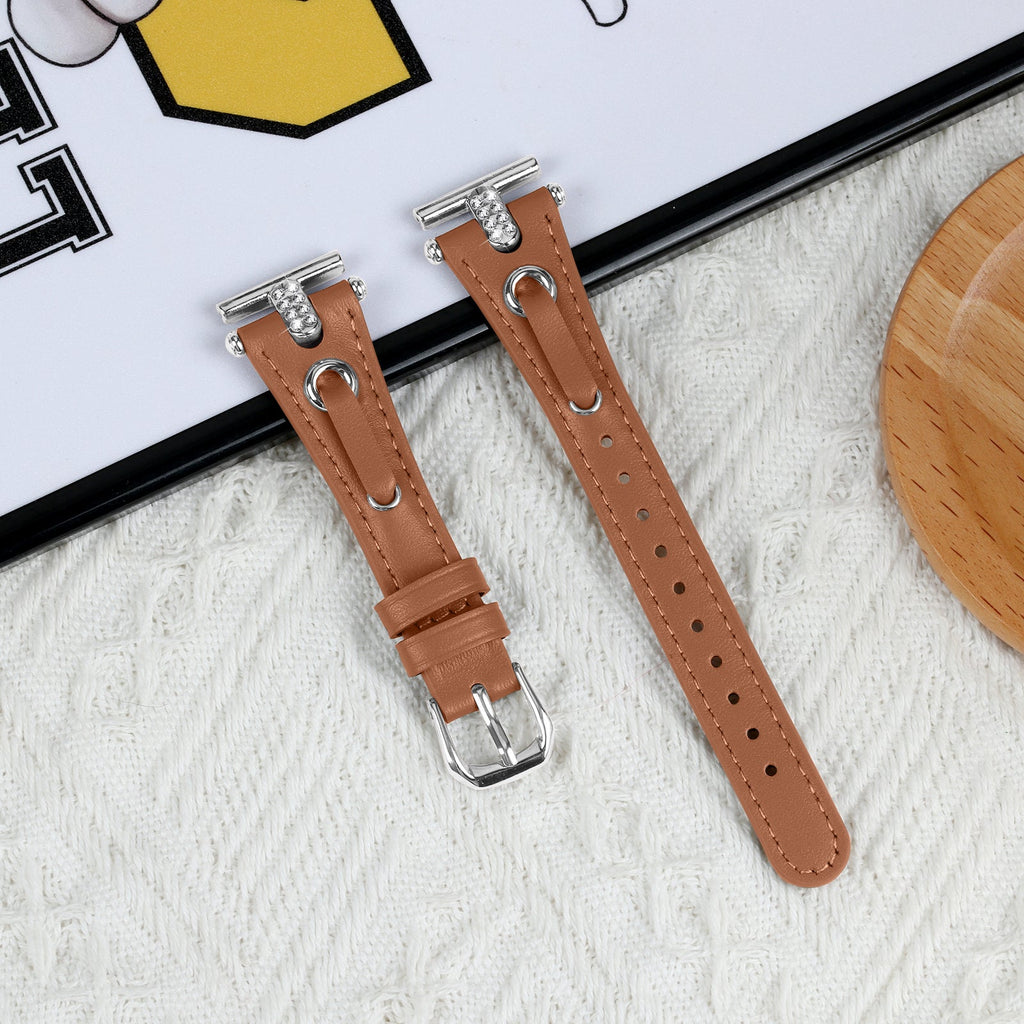 20 mm Quick Release T shape Slim leather strap with diamond inset watch band with silver adapter (LSZHYH-087)