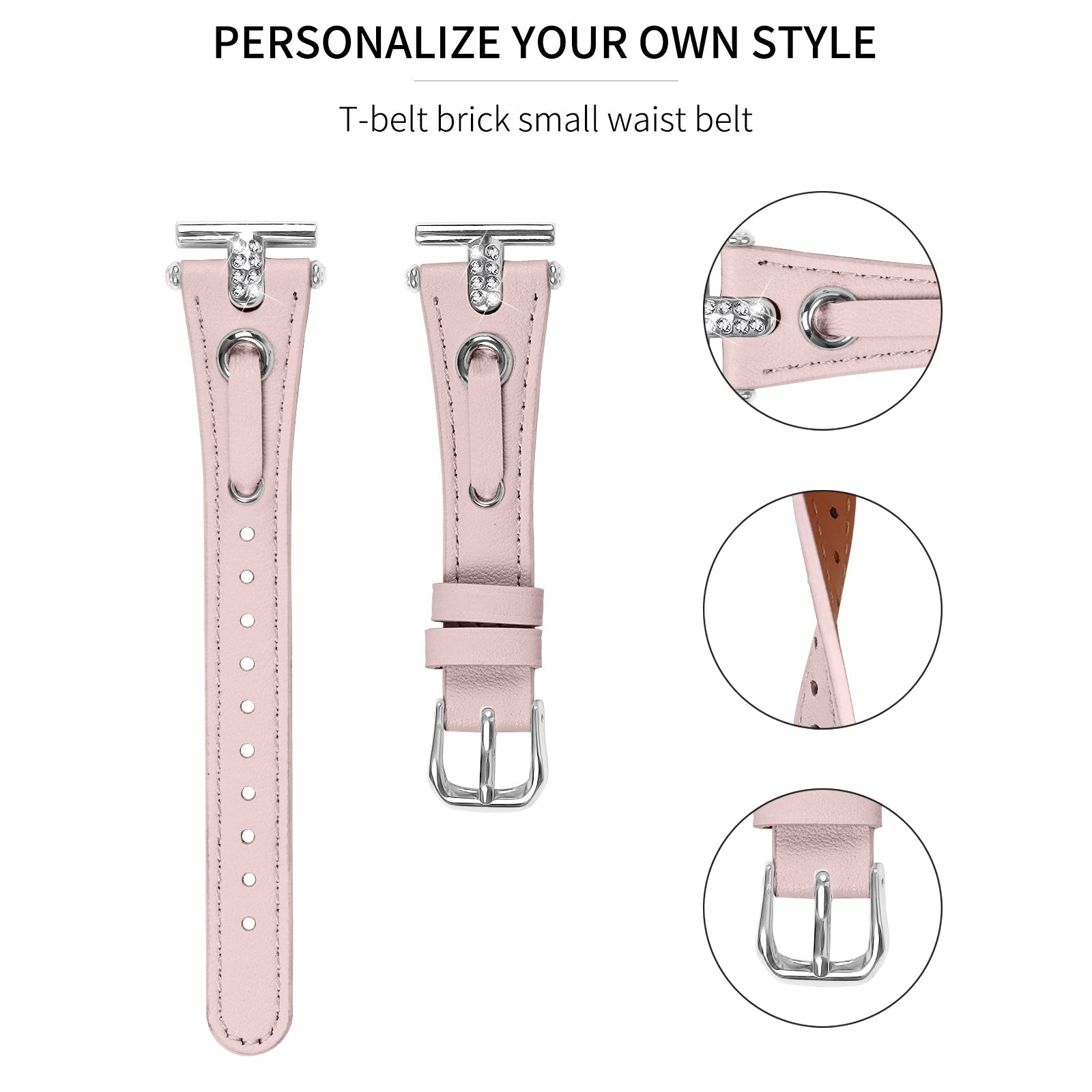 20 mm Quick Release T shape Slim leather strap with diamond inset watch band with silver adapter (LSZHYH-087)