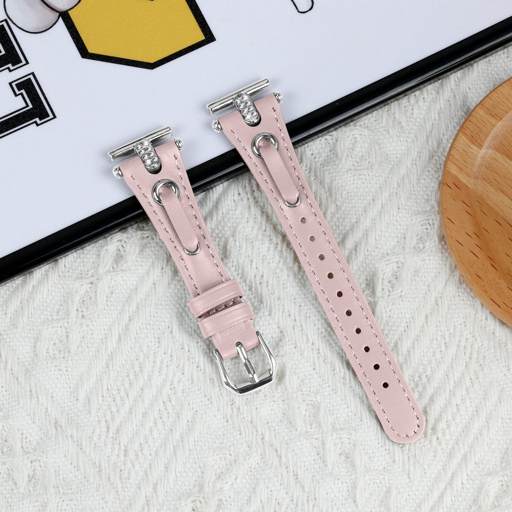 20 mm Quick Release T shape Slim leather strap with diamond inset watch band with silver adapter (LSZHYH-087)