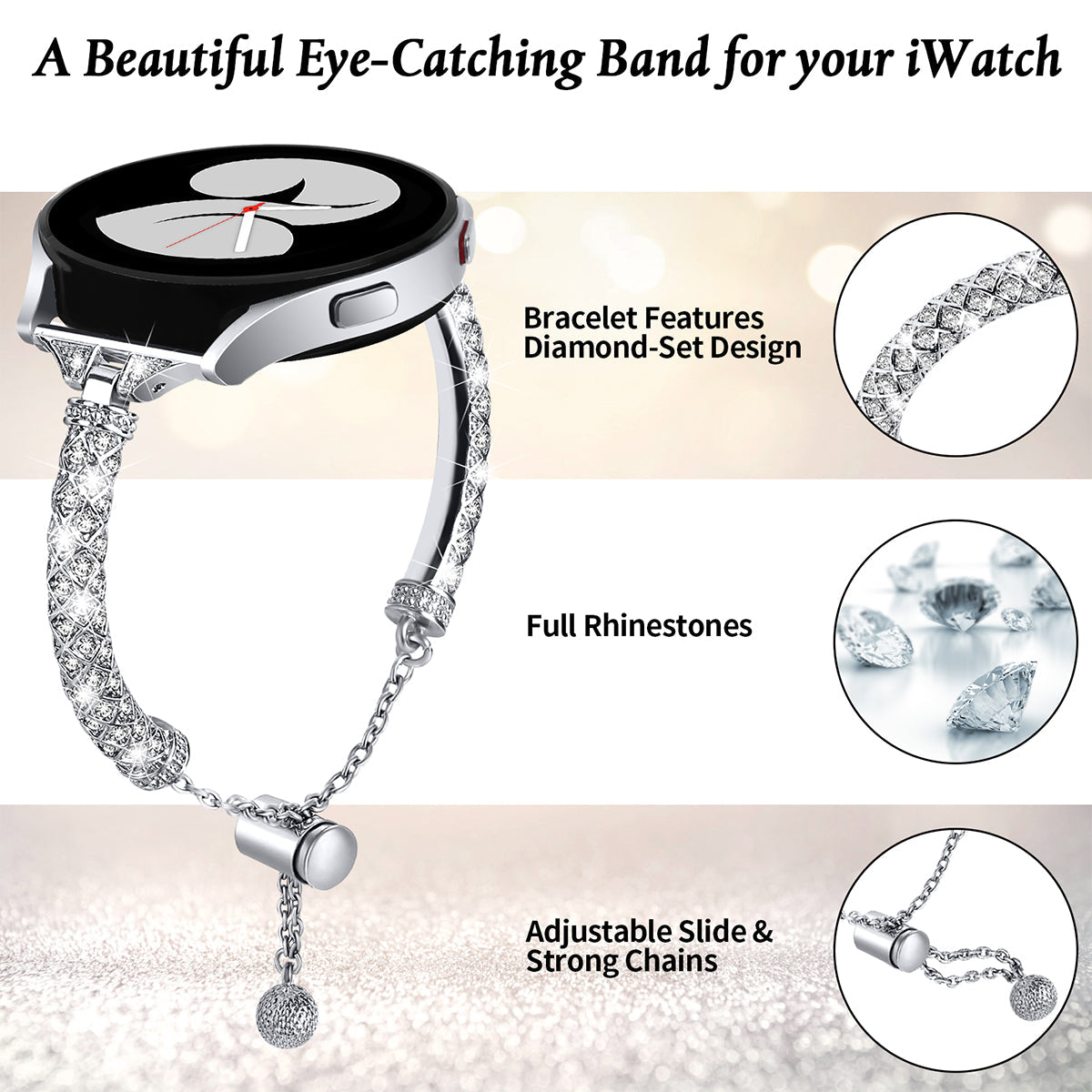 20 mm Quick Release Stainless steel With Diamond Watch Strap (LSZHYH-L005)